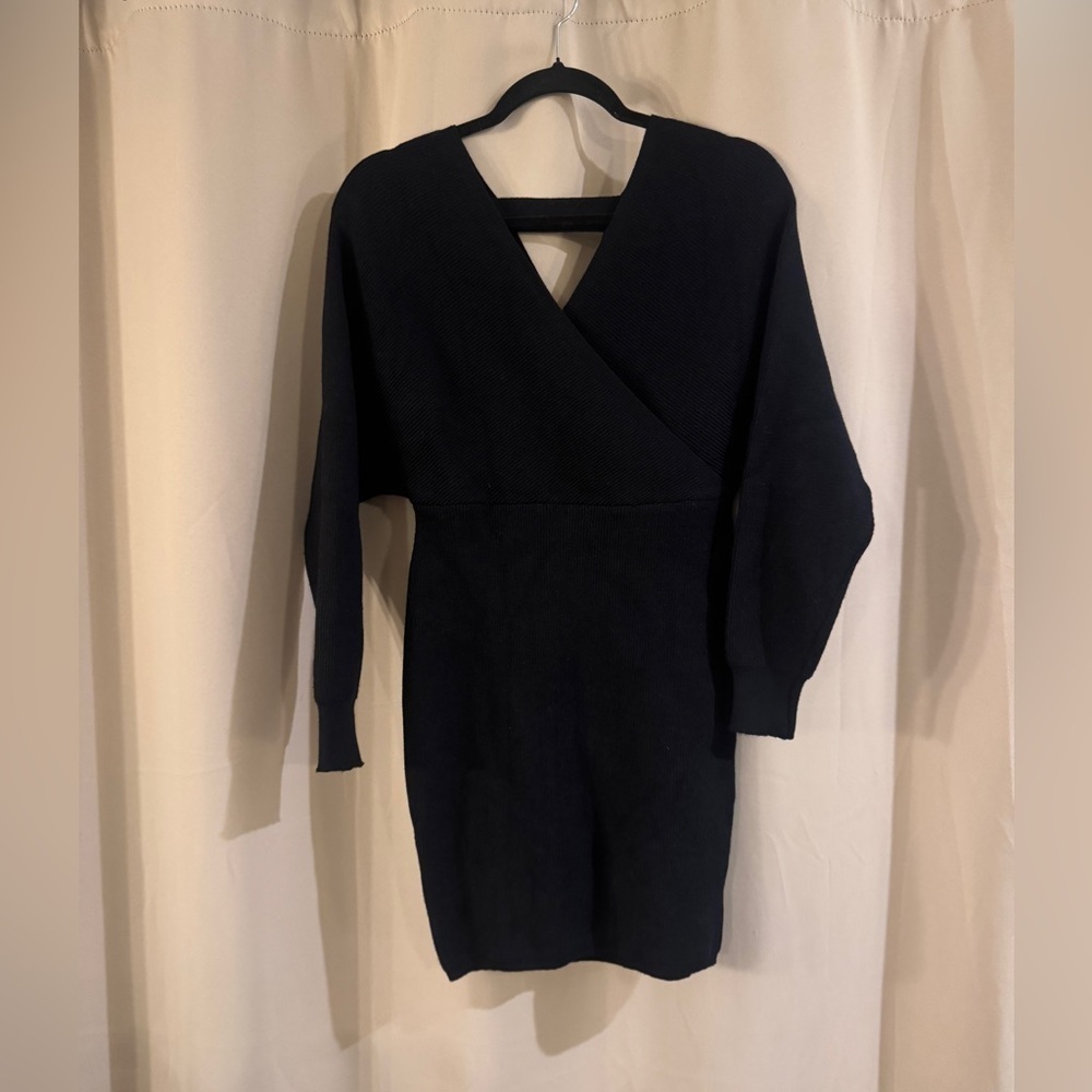 Black V-Neck Sweater Dress (No Brand)